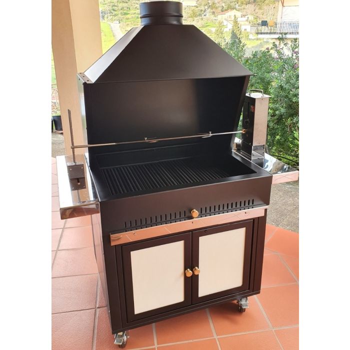 Barbecue a legna con girarrosto elettrico 80x65