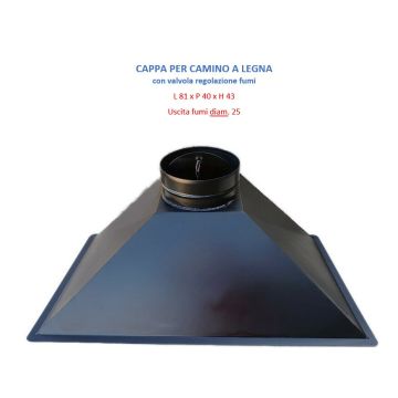 Cappa per camino focolare, L 92 x P 49 x H 43 uscita fumi diam 25